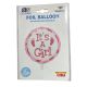 Round helium balloon with It's a girl print and a footprint illustration