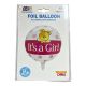 Round helium balloon with It's a girl print and a teddy bear illustration