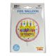 Round helium balloon with a Happy Birthday print in colorful letters