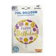 Happy Birthday Round Helium Balloon Gold and Purple Circles