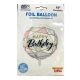 Round helium balloon with a happy birthday print and star design